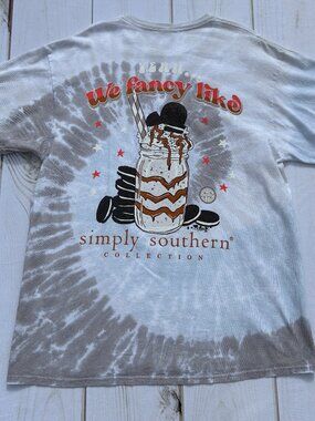 Simply Southern Large "We Fancy Like" Short Sleeve Shirt Tie Dye Oreos Milkshake